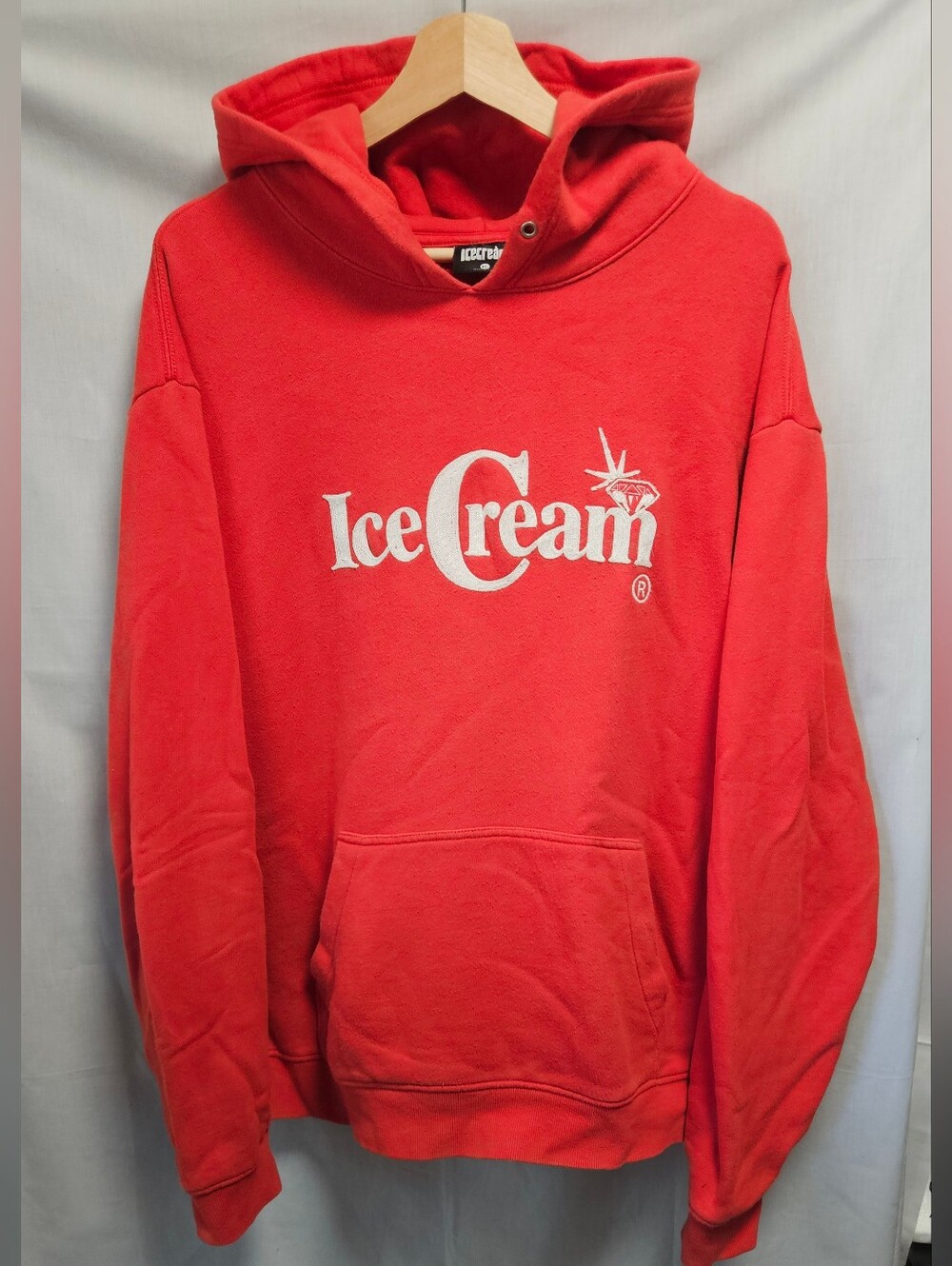 Icecream Men's Red Hooded Sweatshirt with White Embroidered Logo Vintage sz XL